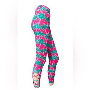 Simply Southern Leggings One Size Fits Most Pink Palm Tree Print Crisscross